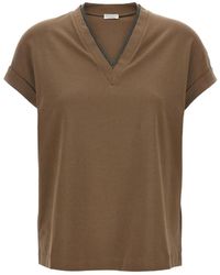 Brunello Cucinelli - Tops ,Bruin ,Nylon Zijde & Nylon T-Shirts En Polo's Bruin - Lyst