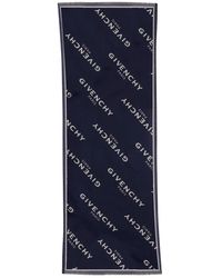 Givenchy - Accessoires ,Blauw ,Wol Blauwe Franje Wol En Zijde Sjaal - Lyst