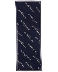 Givenchy - Accessoires ,Blauw ,Wol Blauwe Franje Wol En Zijde Sjaal - Lyst