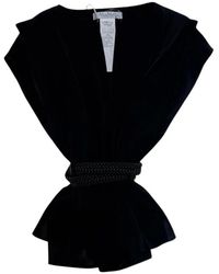 Max Mara - Tops ,Zwart ,Leer Mxmabete Blouse Met V-Hals En Ceintuur - Lyst