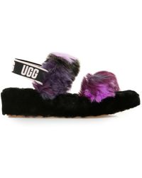 UGG - Schoenen ,Zwart ,Wol Pantoffels Met Lang Haar - Lyst