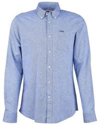 Barbour - Overhemden ,Blauw ,Katoen Nelson Tailored Fit Katoen Linnen Overhemd - Lyst