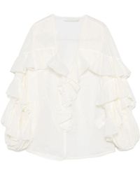 Zimmermann - Weiße rüschenbluse mit v-ausschnitt - Lyst