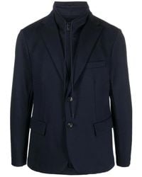 Emporio Armani - Jassen ,Blauw ,Wol Blauwe Zip-Up Blazer Met Reverskraag - Lyst