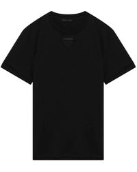 Prada - Tops ,Zwart ,Katoen T-Shirt Met Driehoekapplicatie - Lyst