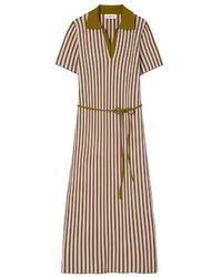 Tory Burch - Gestreiftes Midi-Kleid Mit Kragen - Lyst