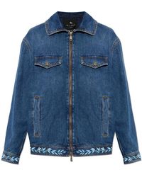 Etro - Jassen ,Blauw ,Denim Denim Jacket Met Borduursel En Rits - Lyst