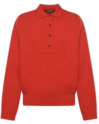 Jacquemus - Truien & Vesten ,Rood ,Wol Rode Cashmere Trui Geribbelde Kraag - Lyst