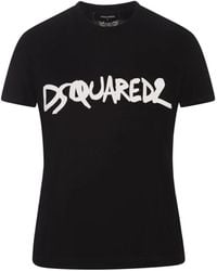 DSquared² - Schwarzes baumwoll-jersey t-shirt mit bedruckten buchstaben - Lyst