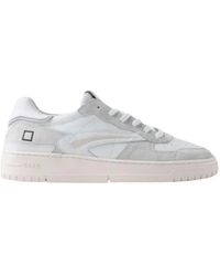 Date - Witte Leren Lage Sneakers - Lyst