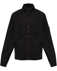 Stone Island - Jassen ,Zwart ,Katoen Jacket Met Logo Patch - Lyst