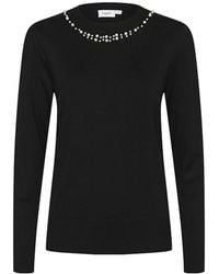 Saint Tropez - Schwarzer strickpullover mit perlen rundhalsausschnitt - Lyst