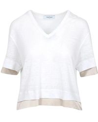 Gran Sasso - Weiße Leinenmischung V-Ausschnitt Pullover - Lyst
