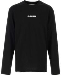 Jil Sander - Tops ,Zwart ,Katoen Logo T-Shirt Cn Ls - Lyst