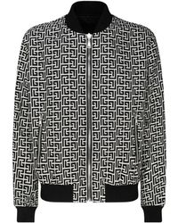 Balmain - Umkehrbare schwarze jacken mit rippendetails,wendbare bomberjacke mit monogrammmotiv - Lyst