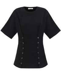 Lanvin - Tops ,Zwart ,Katoen Cotton Fleece And Cashmere T-Shirt - Lyst