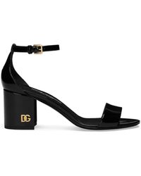 Dolce & Gabbana - Sandalias de cuero negro con acabado de charol - Lyst