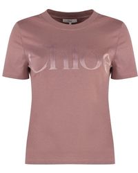 Chloé - Tops ,Roze ,Katoen Katoenen T-Shirt Met Ronde Hals - Lyst