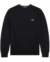 Fred Perry - Truien & Vesten ,Zwart ,Katoen Klassieke Crew Neck Trui Zwart/Geel - Lyst