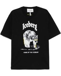 Iceberg - Schwarzes t-shirt mit logo-print und rundhalsausschnitt - Lyst