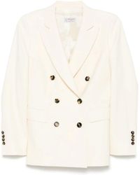 Alberto Biani - Jassen ,Wit ,Wol Witte Double-Breasted Wollen Jas - Lyst