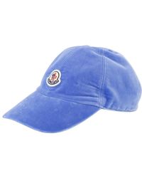 Moncler - Accessoires ,Blauw ,Velvet Cap Met Logo Patch - Lyst