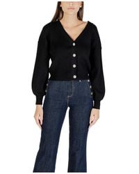 Guess - Schwarzer V-Ausschnitt Cardigan Mit Knöpfen - Lyst