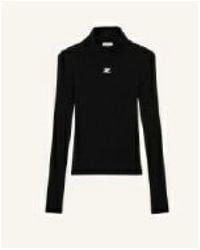 Courreges - Truien & Vesten ,Zwart ,Polyester Reedition Rib Knit Mockneck Sweater - Lyst