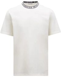 Moncler - Tops ,Wit ,Katoen Short Sleeve Logo T-Shirt - Lyst
