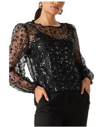 Object - Overhemden ,Zwart ,Polyester Objmaisy L/Re Top - Lyst
