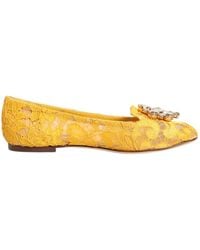 Dolce & Gabbana - Gelbe Spitze Kristall Flache Schuhe - Lyst