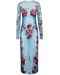 Jean Paul Gaultier - Gestreiftes blumenmuster kleid blau - Lyst