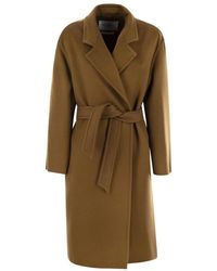 Max Mara - Jassen ,Bruin ,Wol Wollen Blend Jas Met Ceintuur - Lyst