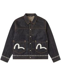 Evisu - Jassen ,Blauw ,Denim Logo Selvedge Seagull Embroidery Denim Jacket - Lyst