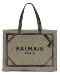 Balmain - Khaki Canvas Tote Bag Mit Leder Einsätzen - Lyst