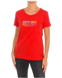 North Sails - Tops ,Rood ,Katoen T-Shirt Met Korte Mouwen En Geribbelde Hals - Lyst