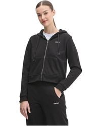 DKNY - Hoodies & Sweatvesten ,Zwart ,Katoen Zip-Through Hoodie - Lyst