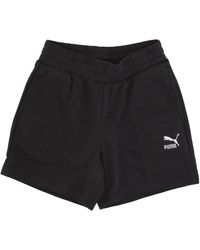 PUMA - Korte Broeken ,Zwart ,Katoen Zwarte Pintuck Shorts Lichtgewicht Tracksuit Shorts - Lyst
