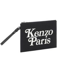 KENZO - Pochette di cotone nera con stampa del logo - Lyst