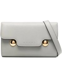 Marni - Grijze Leren Crossbody Tas Met Reliëflogo - Lyst