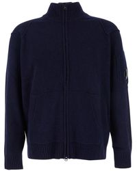 C.P. Company - Truien & Vesten ,Blauw ,Wol Lamswol Vest Gebreide Jassen - Lyst