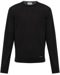 Versace - Truien & Vesten ,Zwart ,Wol Geborduurd Wollen Trui Met Ronde Hals - Lyst