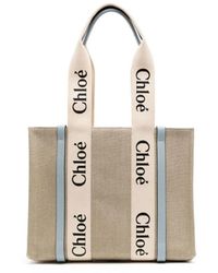 Chloé - Canvas leder handtasche beige blau,tote bags - Lyst