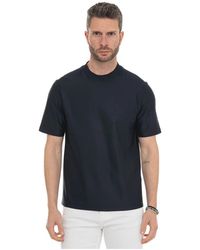 Canali - Tops ,Blauw ,Katoen T-Shirt Met Korte Mouwen En Ronde Hals - Lyst