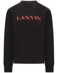 Lanvin - Hoodies & Sweatvesten ,Zwart ,Katoen Geborduurde Katoenen Sweatshirt - Lyst