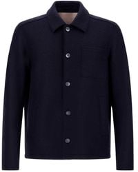 Herno - Jassen ,Blauw ,Wol Stijlvolle Jas Met Zakken - Lyst