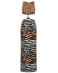 Just Cavalli - Lange Jurk Met Dierenprint En Veelkleurig Patroon - Lyst