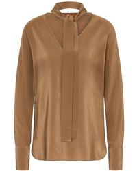 Max Mara - Overhemden ,Zijden Crêpe De Chine Blouse Met Stropdas - Lyst