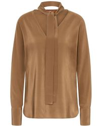 Max Mara - Overhemden ,Zijden Crêpe De Chine Blouse Met Stropdas - Lyst