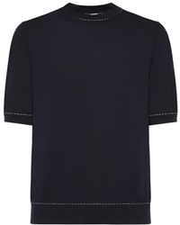 Eleventy - Tops ,Blauw ,Katoen T-Shirt Met Ronde Hals - Lyst
